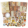 A collection of vintage paper and stickers for crafting, featuring aged letters, stamps, and decorative elements.
