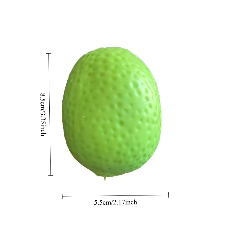 A bright lime green lemon-shaped stress ball with a crunchy squishy texture.
