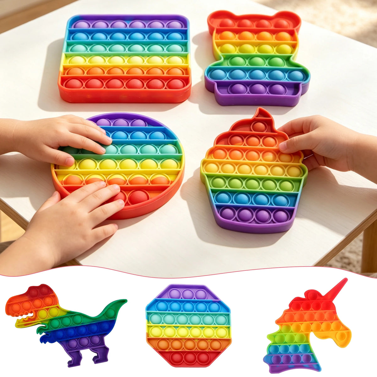 Rainbow Pop Fidget Toy – Large 20cm Squishy Sensory Stress Relief for Kids & Adults