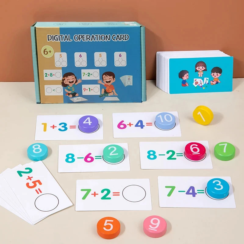Wooden Arithmetic Card Matching Game for Kids – Addition & Subtraction Early Learning Toy