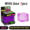 A box of a purple Nice Cube squishy stress toy with a single cube shown next to the packaging.