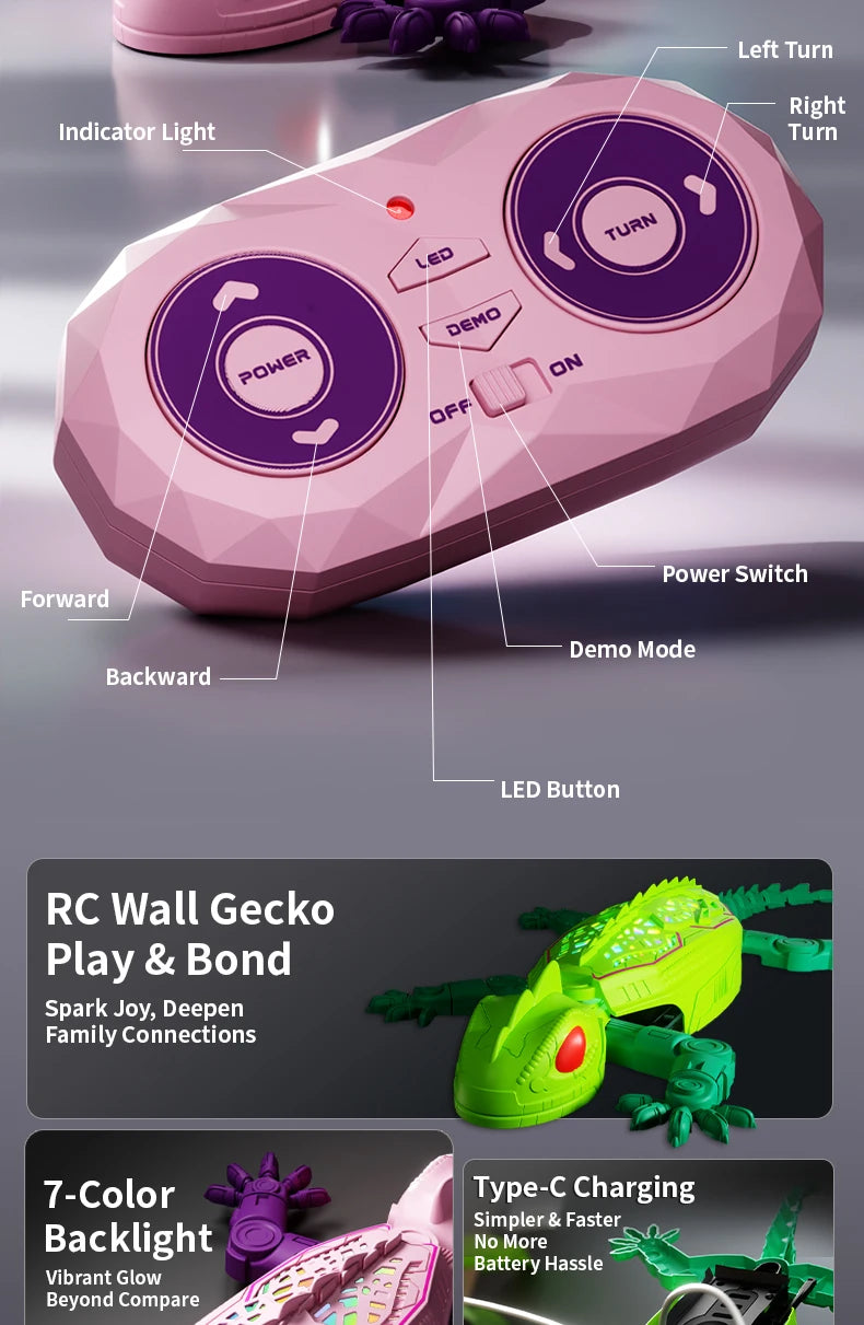 Remote Control Wall-Climbing Gecko Toy with LED Lights