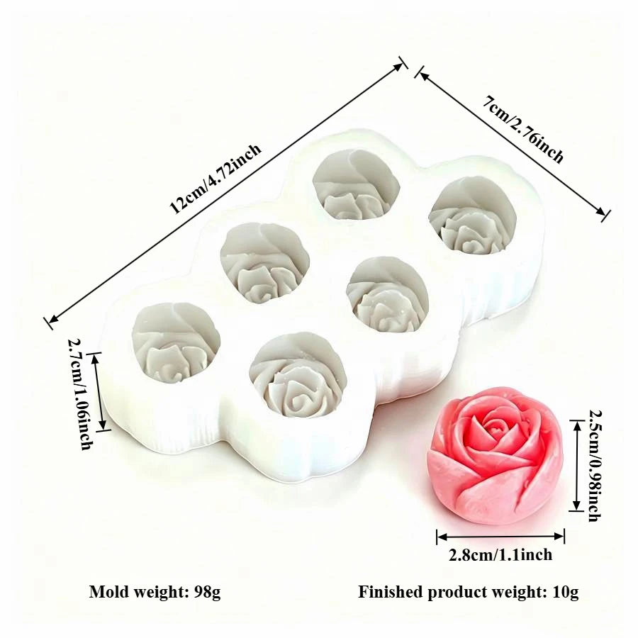 White silicone mold set with rose flower shapes for making candles, soap, and chocolate