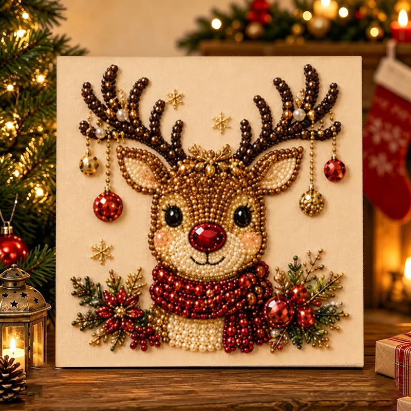 Festive Christmas Pearl Diamond Painting Kit with Frame