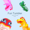 Colorful inflatable dinosaur tumbler toys shown in various colors and angles