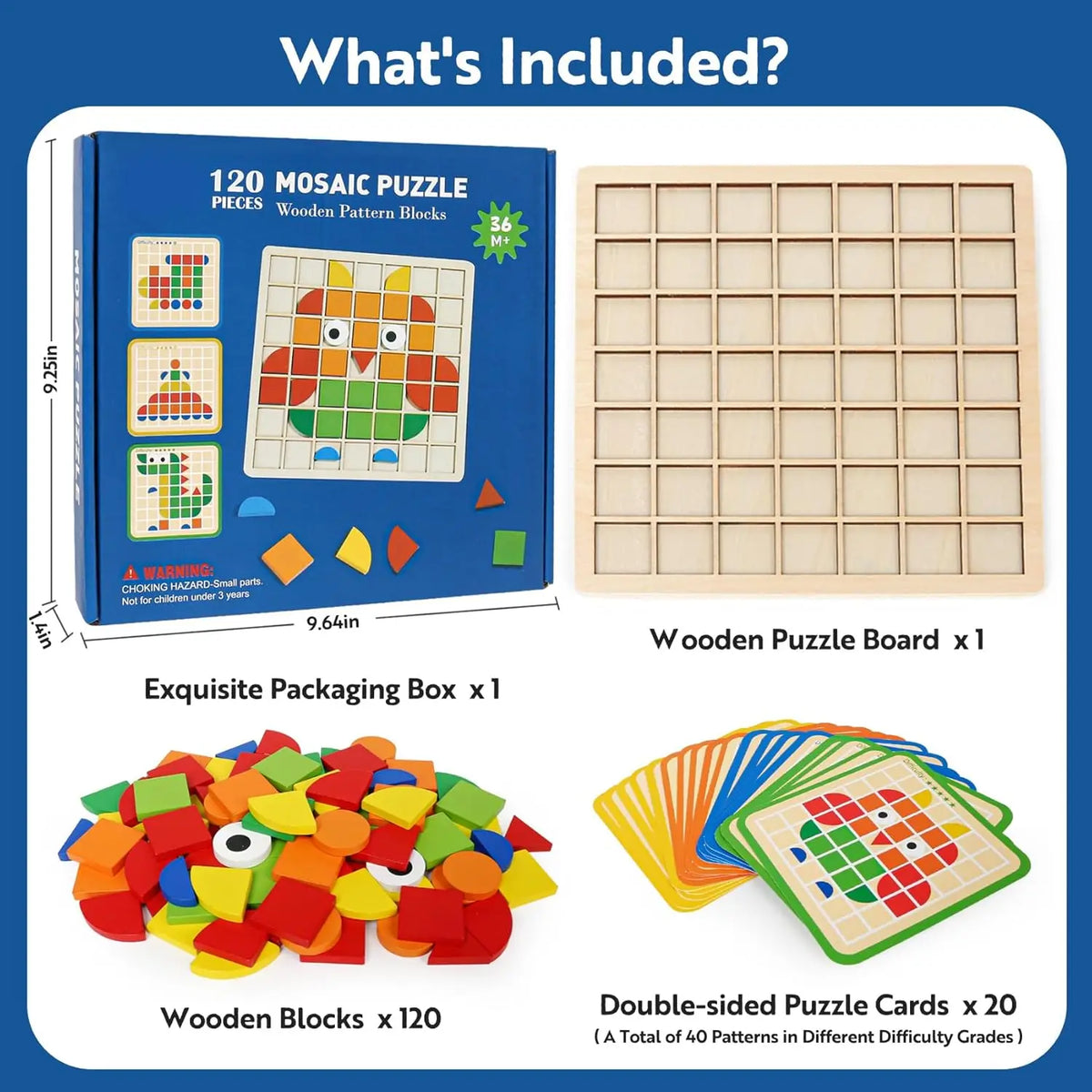 Wooden Mosaic Puzzle Set for Toddlers – Montessori Shape & Color Learning Toy