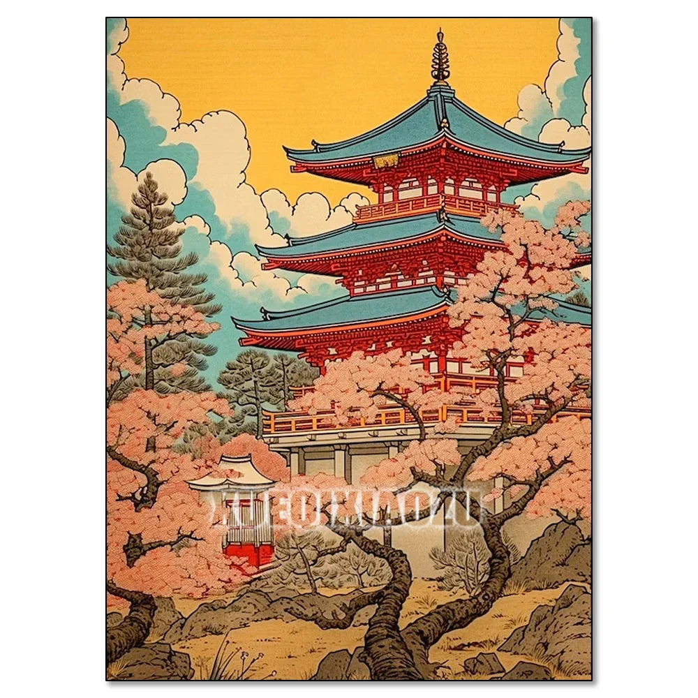 Cherry Blossom Tower Diamond Painting Kit – DIY 5D Wall Art for Adults