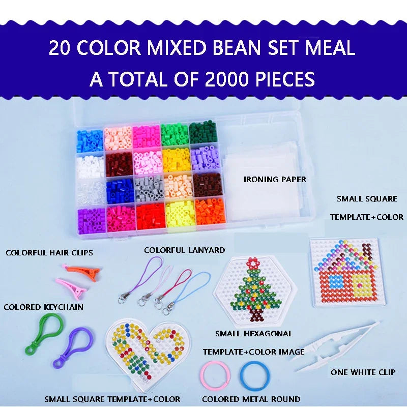 A mixed bean set meal containing 2000 pieces of beads, templates, and various colored metal clips.