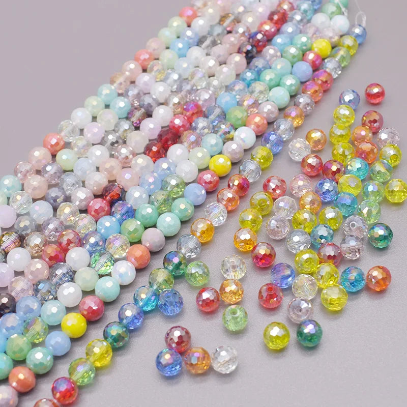 Faceted Round Crystal Glass Beads - 8mm Mixed Colors, 30-Pack