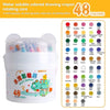 A clear container of 48 rotating colored drawing crayons for kids with various colors visible.