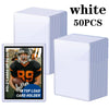White trading card holders with a card sleeve shown next to them.