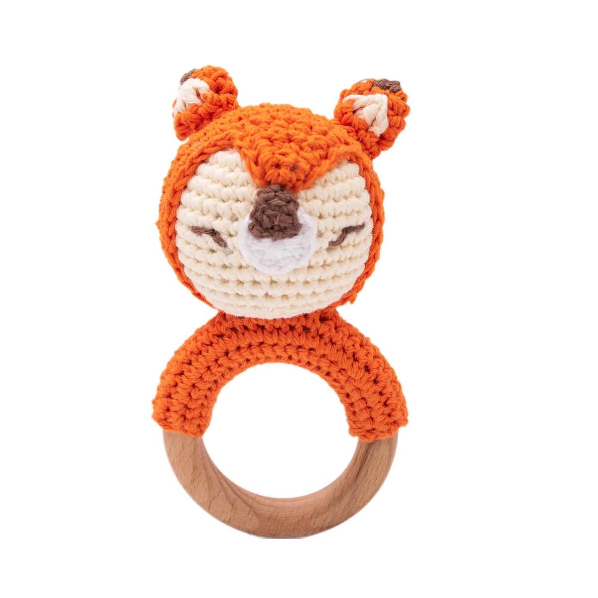 Handcrafted Wooden Crochet Animal Rattle for Babies