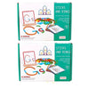 A box of wooden sticks and rings puzzle for early learning featuring letters and shapes.