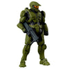 A 1/12 scale Master Chief action figure in olive green armor and helmet.