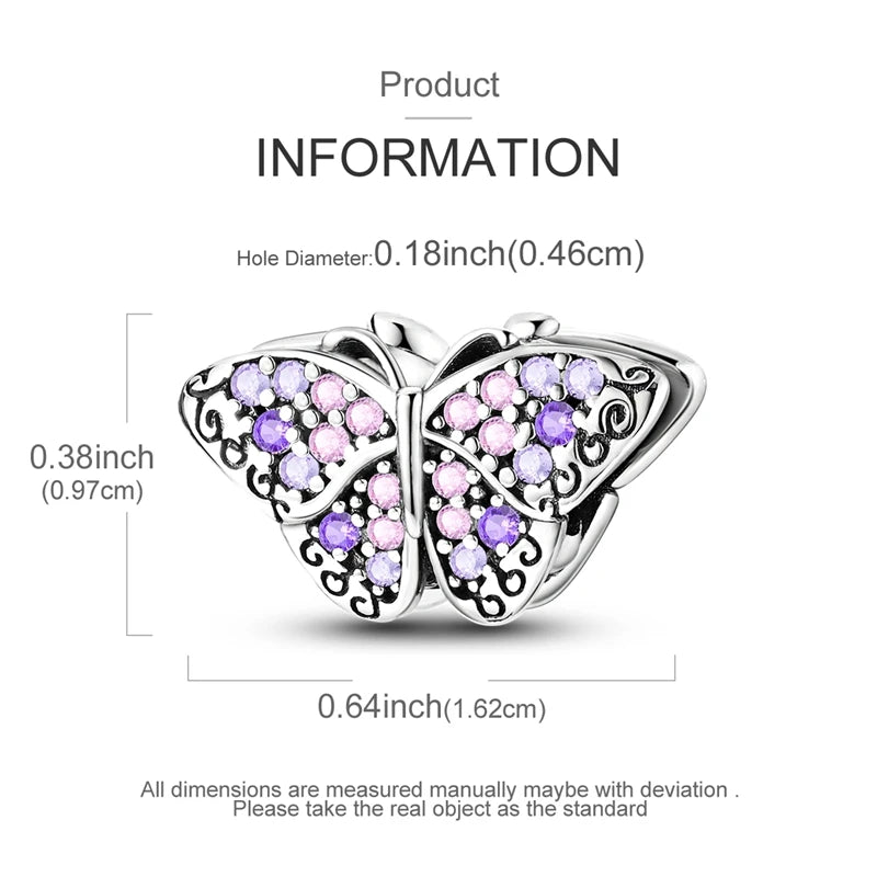A detailed silver heart-shaped butterfly charm for bracelets and necklaces.