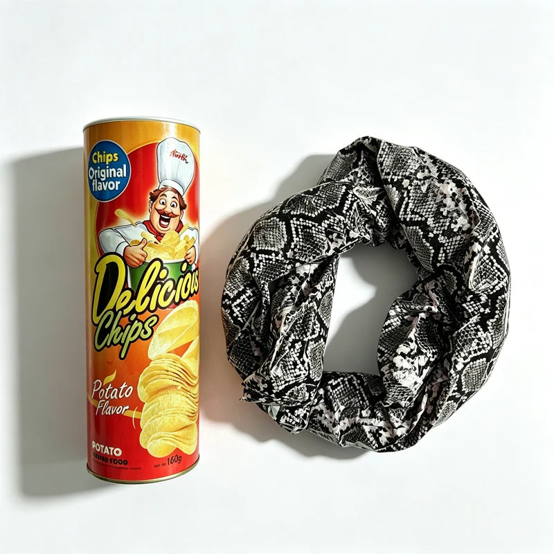 A can of Chips Original flavor with a spring snake design and realistic chip illustration.
