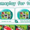 Four stages of gameplay for toddlers using a rotating puzzle toy.