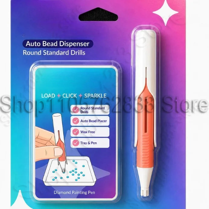 Automatic bead dispenser pen for diamond painting showing a hand using the tool