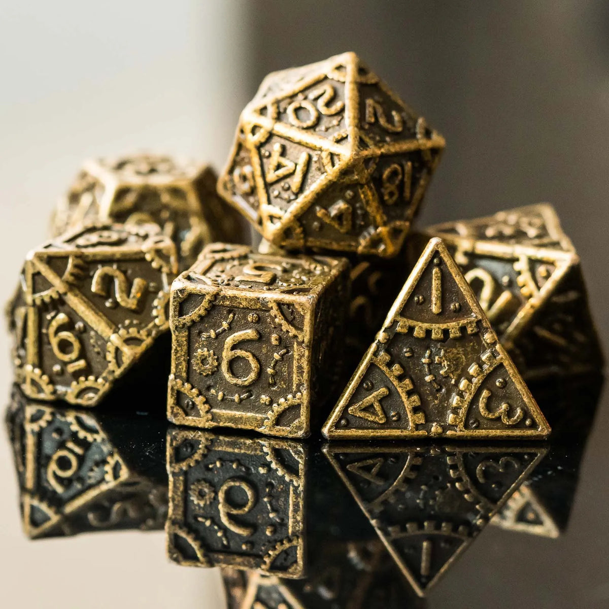 Steampunk Metal Dice Set - 7-Piece Polyhedral RPG Dice