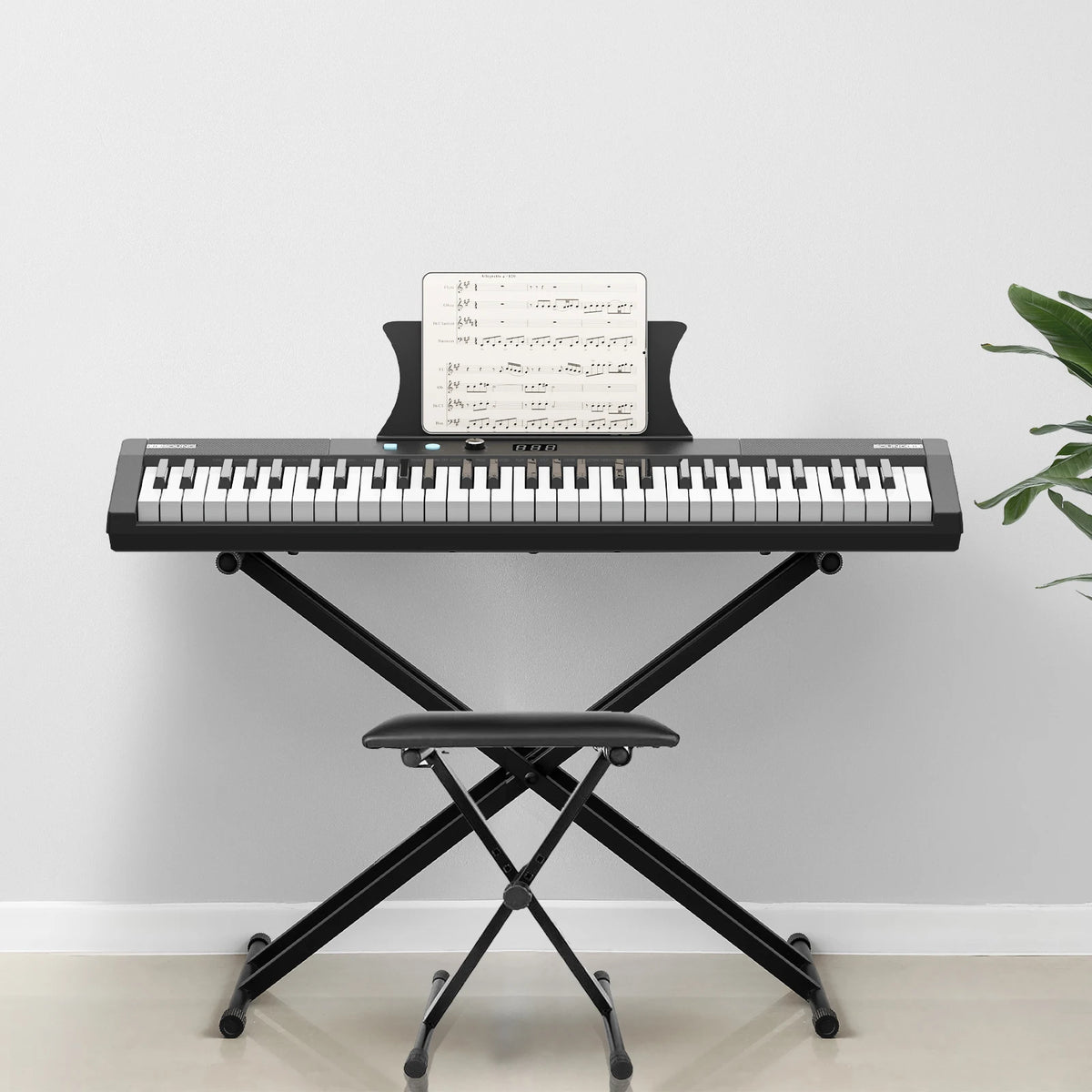 61-Key Portable Keyboard Piano with Stand, Bench, Headphones, and Pedal