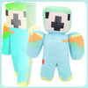 A light blue plush toy resembling a Minecraft character with a green head and body.