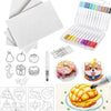 A bubble painting kit showing white foam art paper, markers, and various food-themed designs.