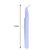A vertical view of a pair of light purple precision stainless steel tweezers.