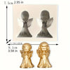 Un set de deux moules en silicone pour bougies, représentant un ange et un chérubin, avec les dimensions.