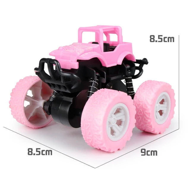 Pink and black four-wheel drive stunt car with pull-back action and wheels