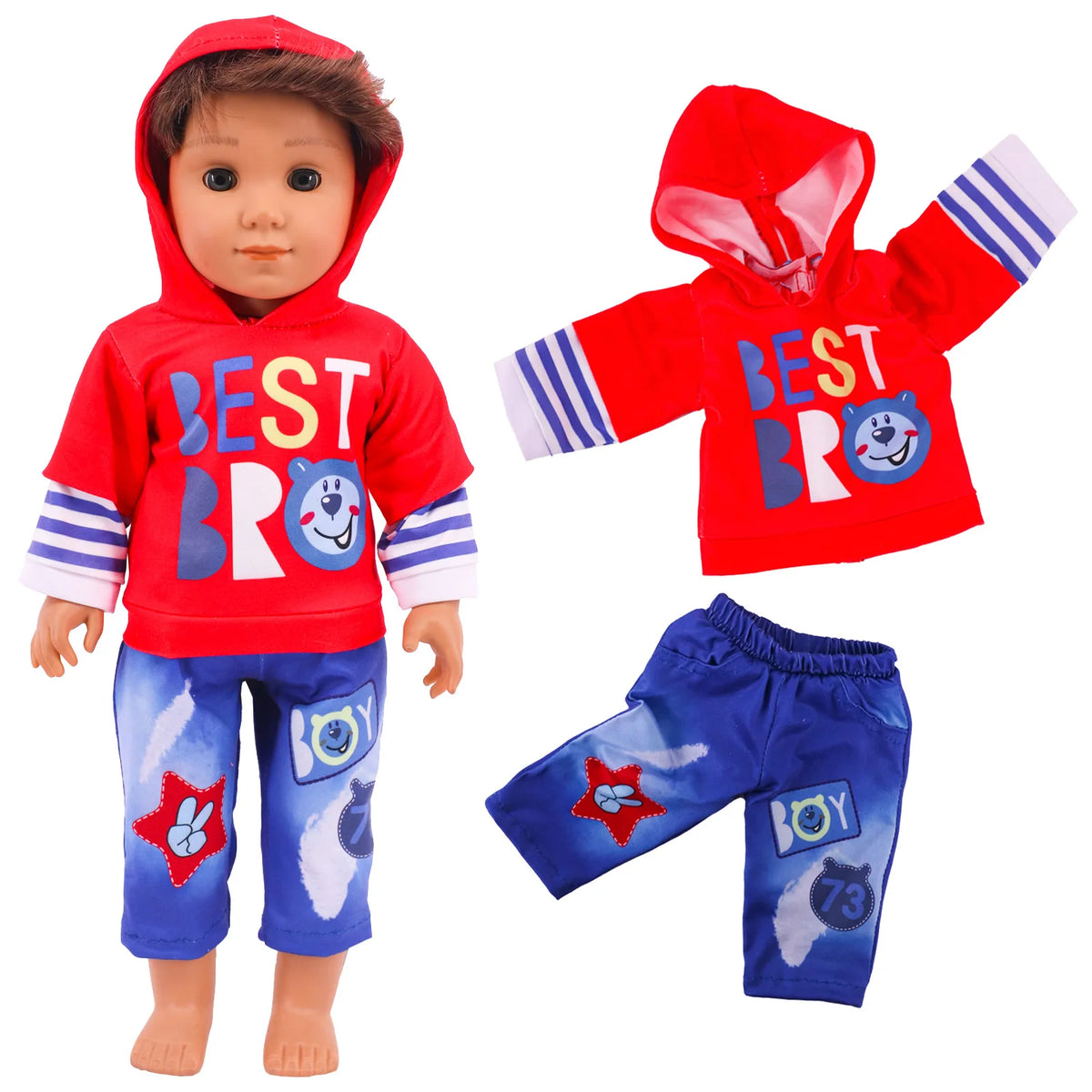 Bear Print Casual Outfit for 43 cm Baby Dolls
