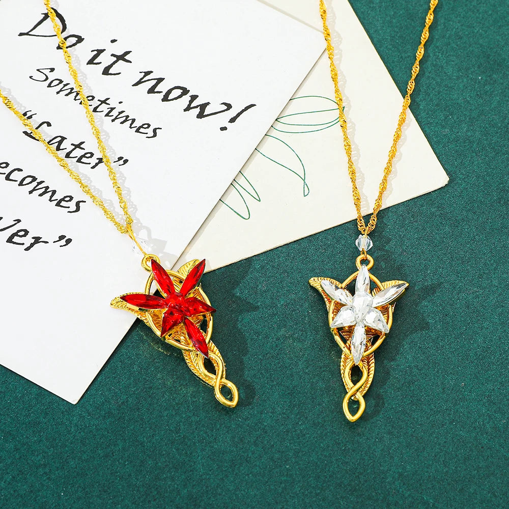 Elven Crystal Pendant Necklace in Gold