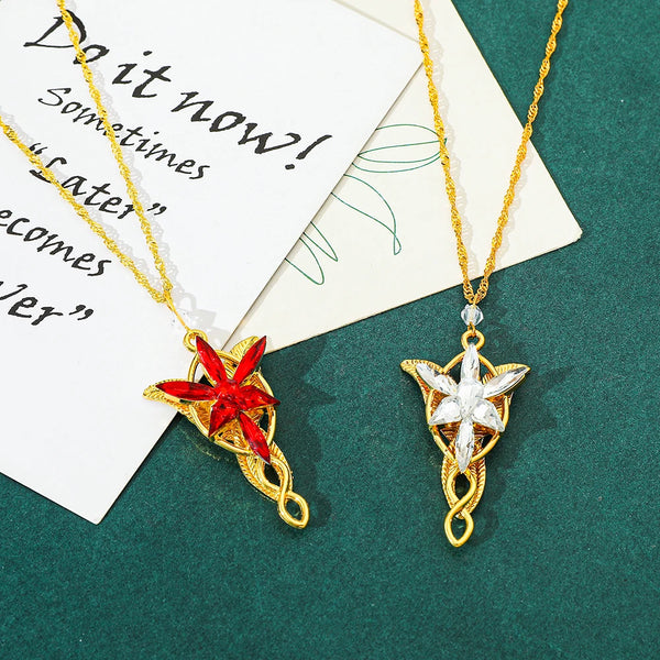 Elven Crystal Pendant Necklace in Gold