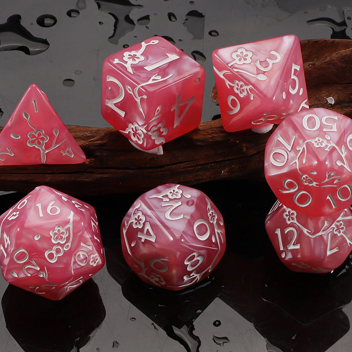 Plum Flower Polyhedral Dice Set (7 Pieces)