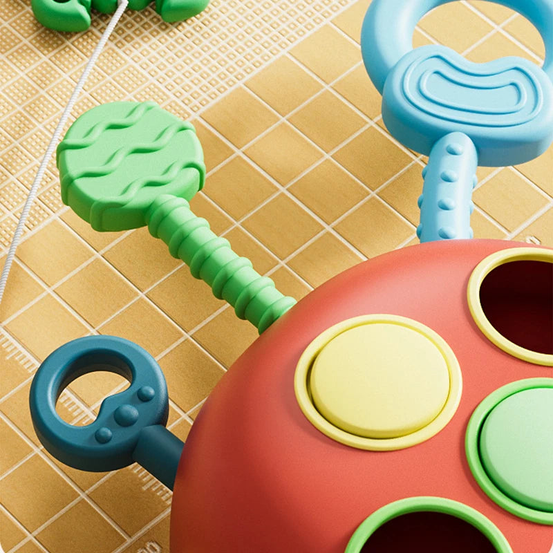 Montessori Sensory Pull Toy for Babies – Silicone Activity Toy with String
