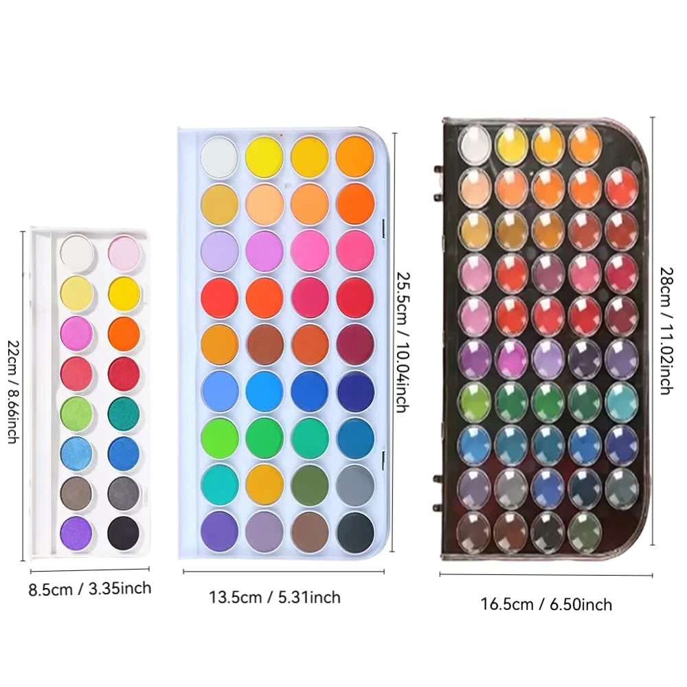 A portable watercolor paint set featuring a palette of various colored paint tubes and brushes.