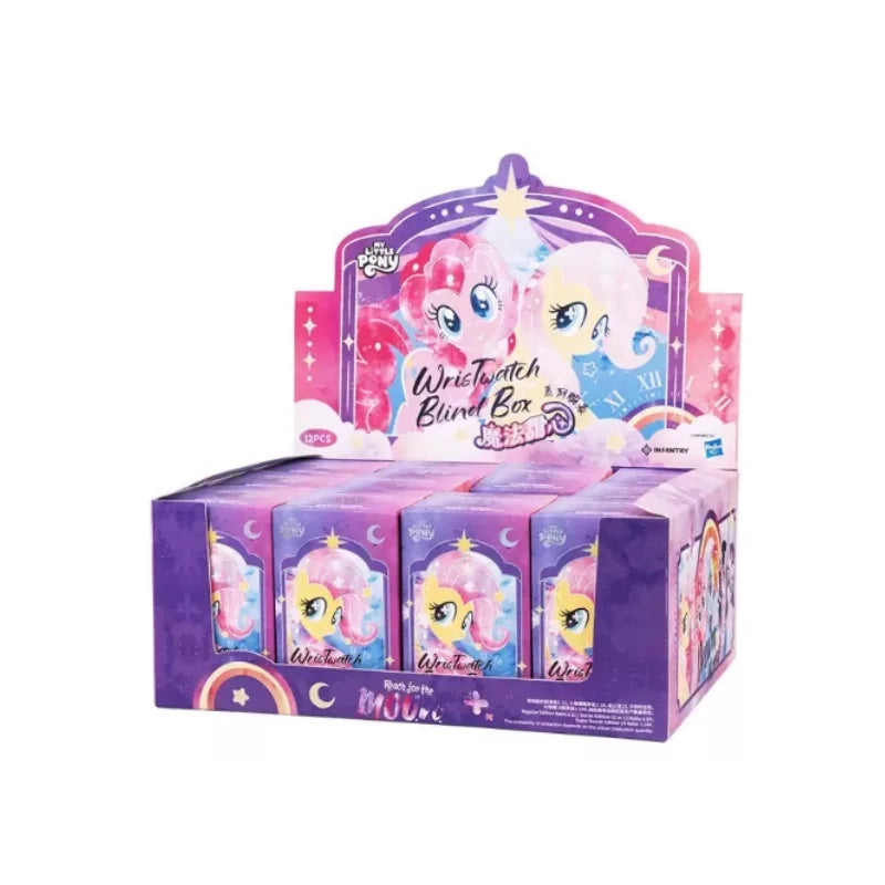 A box of My Little Pony Magic Sweetheart blind box watches featuring pink and blue ponies.