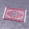 Handwoven Turkish style miniature carpet mat with red and blue patterns for dollhouse decor
