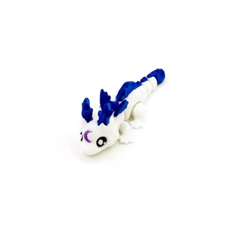 A white and blue articulated dragon egg figurine.