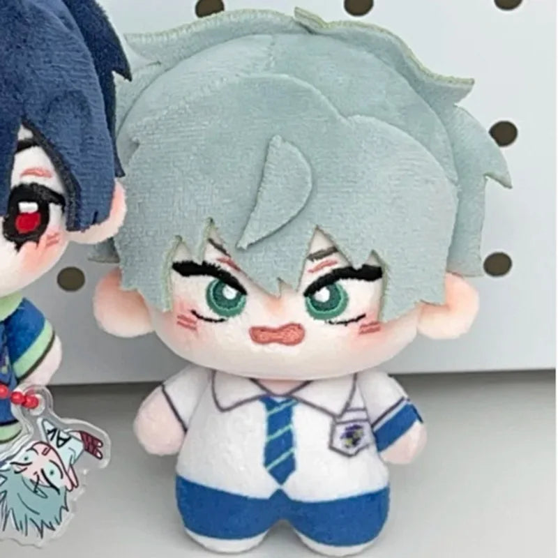 Chibi plush keychains of Ivan and Till from Alien Stage featuring light blue hair and blue outfits