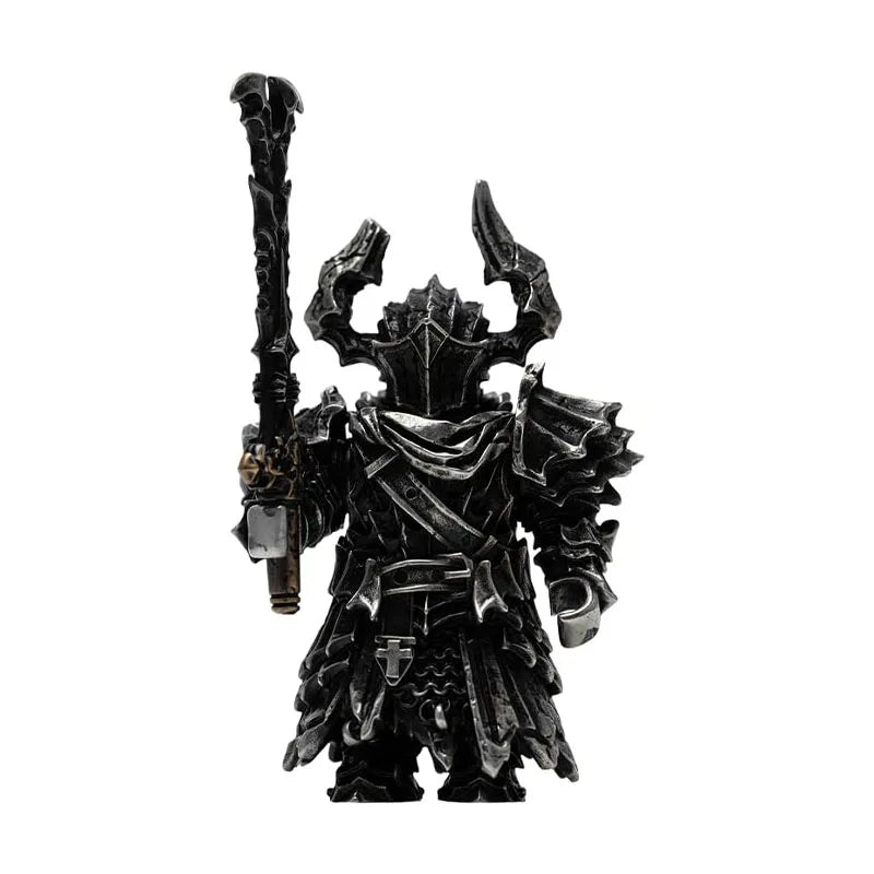 A dark, ornate magnetic metal figurine of a warrior or adjudicator with a helmet and armor.