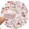 A collection of aesthetic ballet girl decals featuring pink and floral designs for phones and luggage