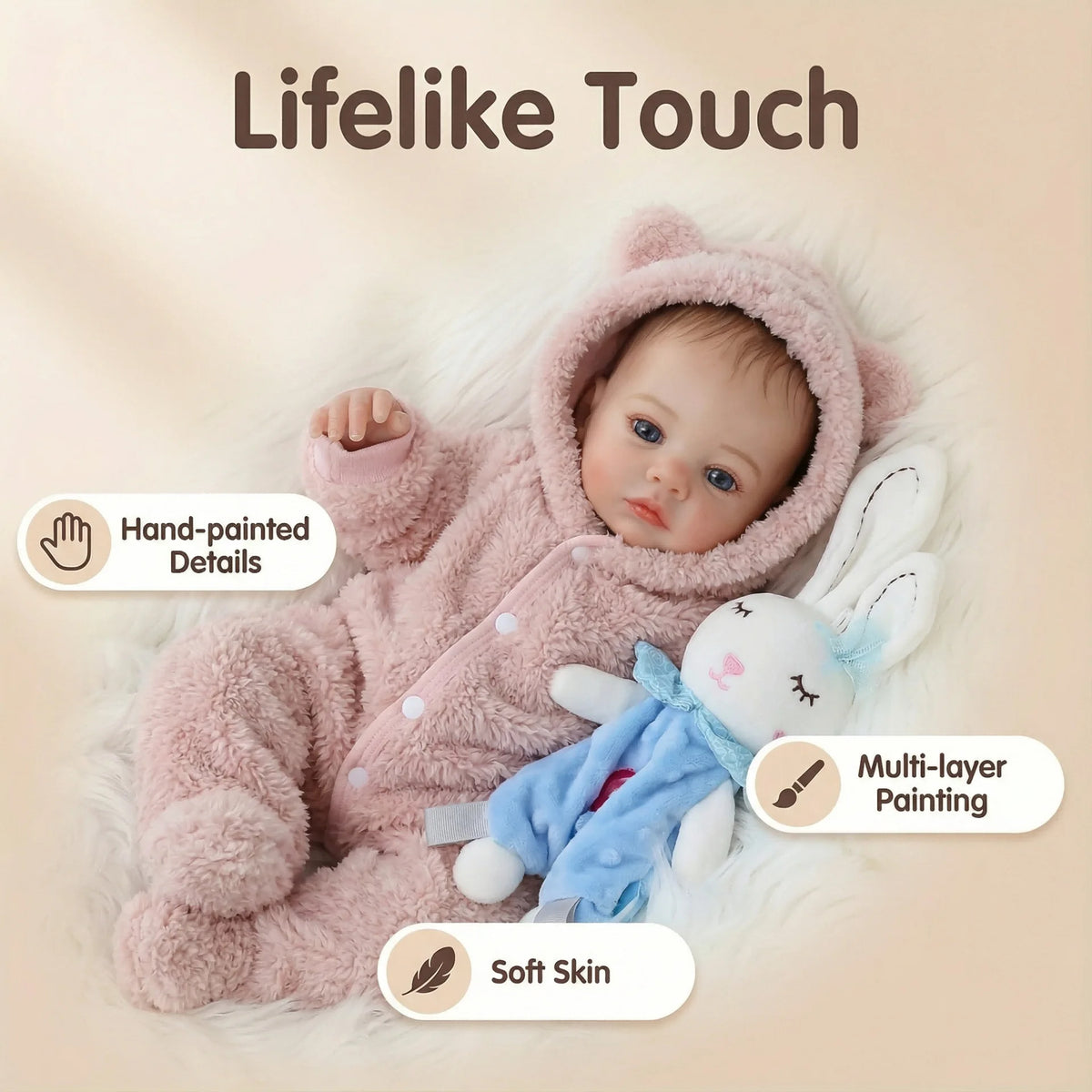 18" Lifelike Reborn Baby Doll with Soft Cloth Body and Hand-Painted Details