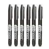 A pack of six black permanent fine-tip markers with silver caps and gold accents.