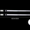 A white lightsaber toy set with a black handle and various length options is shown against a black background.