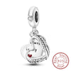 A sterling silver heart charm bead with a diamond accent and engraved text on a silver chain.