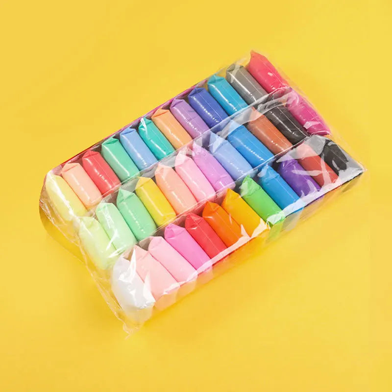 A plastic bag filled with numerous colorful, stretchy molding clay pieces arranged in rows.