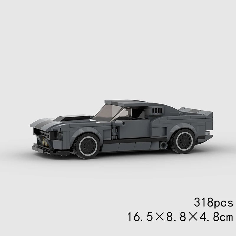 A gray plastic building block set of a classic rally car model.