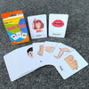 A set of flash cards for kids showing body parts like hair, mouth, and toe.