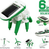 A green 6-in-1 educational solar kit featuring a solar car, solar airboat, and solar puppy models.