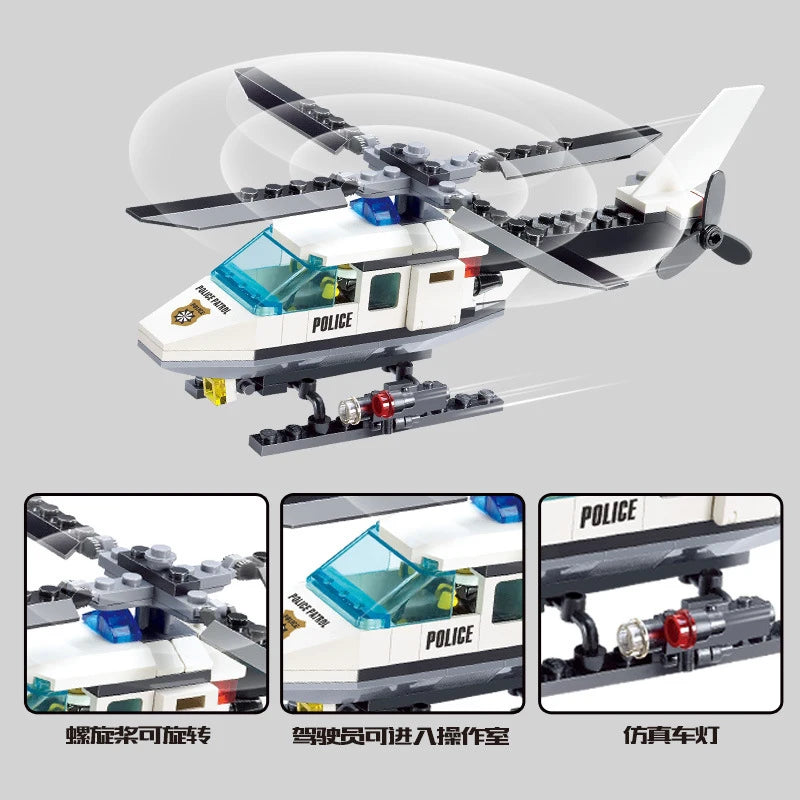 Police helicopter and SWAT carrier vehicle building blocks set